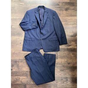 Vtg Austin Reed Suit 46R Navy Blue Glenn Check Blazer‎ Sport Coat Slacks 36 Wool